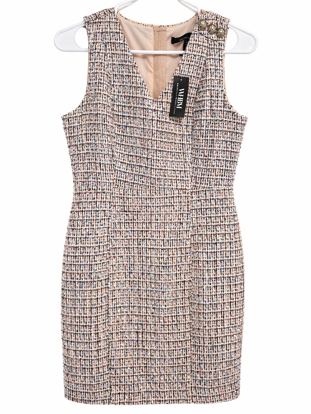 Lena Neutral Tweed Mini Dress with Multicolor Thread